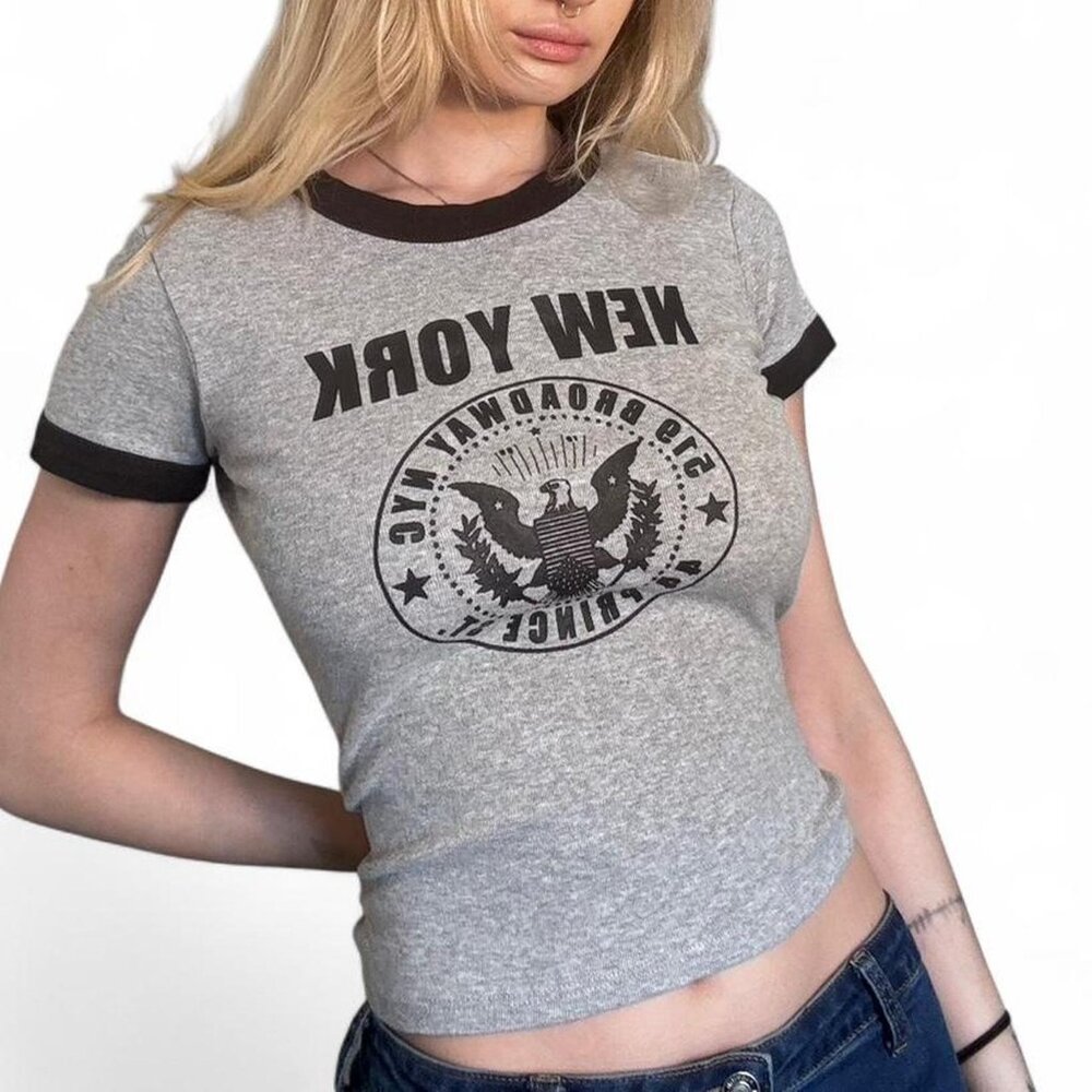 Small Brandy Melville New York Gray & Black Crop Top